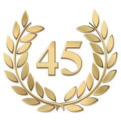 3D gold laurel wreath 45 vector isolated on a white background