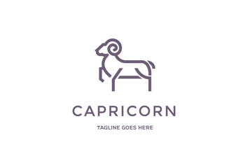 Simple Minimalist Goat Sheep Line Outline for Capricorn Zodiac Logo Design Vector