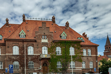 Fototapeta na wymiar Port town with beautiful buildings in Holbaek, Denmark