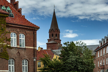 Obraz premium Port town with beautiful buildings in Holbaek, Denmark
