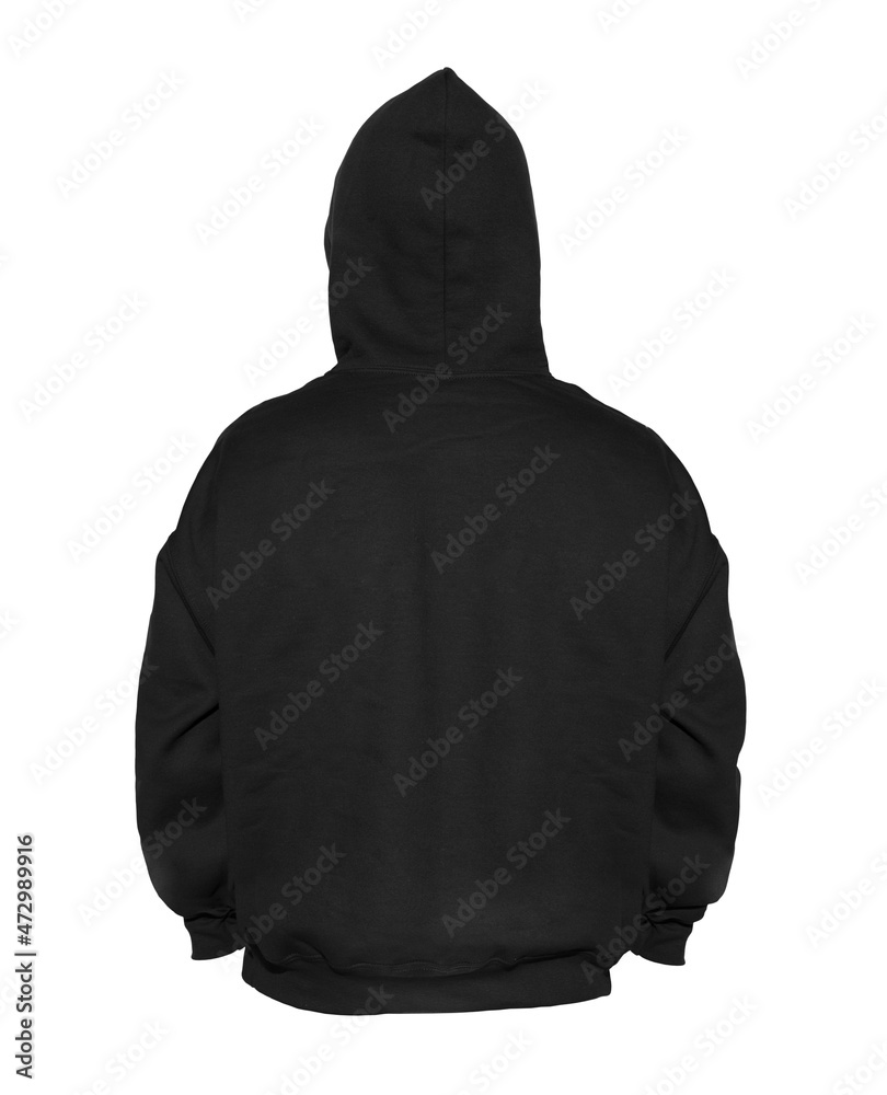 Canvas Prints Blank hoodie sweatshirt color black on invisible mannequin template back view on white background
