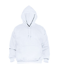 Blank hoodie sweatshirt color white on invisible mannequin template front view on white background
