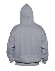 Blank hoodie sweatshirt color gray on invisible mannequin template back view on white background
