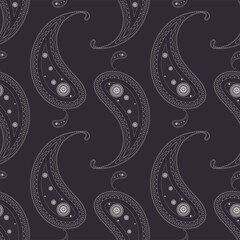 Vector paisley ethnic tribal traditional motif black and white color seamless pattern background. Use for fabric, textile, interior decoration elements.