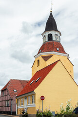 Beautiful view from the street in old quaint town in Faaborg, Denmark