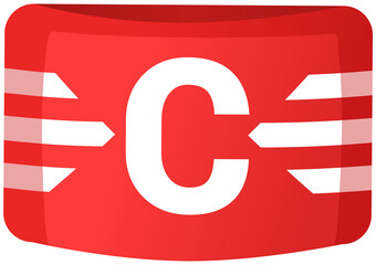 Captain armband red icon flar vector illustration, sports team leader badge isolated patch. Main player designation band on arm, football captain sportswear attribute soccer player design sign