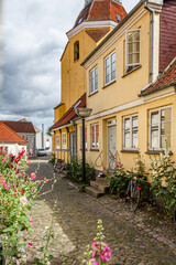 Beautiful view from the street in old quaint town in Faaborg, Denmark