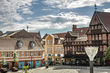 Beautiful view of old port town with charming buildings in Svendborg, Denmark