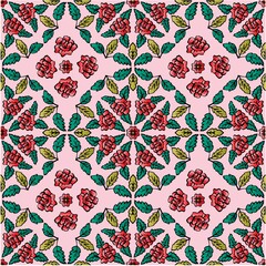 Mandala seamless pattern background with rose flower