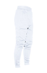 Blank training jogger pants color white on invisible mannequin template side view on white background
