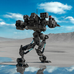 combat mech on desert after rain rear view © DM7