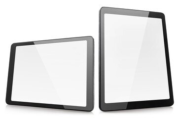 Black tablet computers, isolated on white background