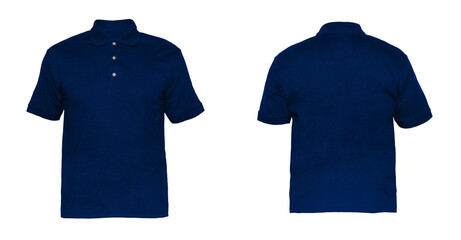Blank  Polo shirt Three-button placket color navy on invisible mannequin templatefront and back...