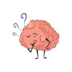 Brain character emotion. Intelligence emoji thinking illustration. Cute hero brain emoji isolated on white background. Funny cartoon emoticon