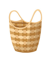 Wicker basket icon. Container hand woven. Decorative accessorie for storage or carrying. Straw handmade container. Empty basket, isolated on white background