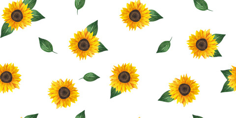 Sunflower flowers, watercolor pattern