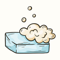 Vector isolated doodle illustration of solid soap with bubbles.
