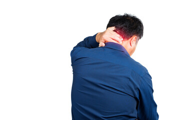 man with neck pain and back pain on a white backgroundman with neck pain and back pain on a white background