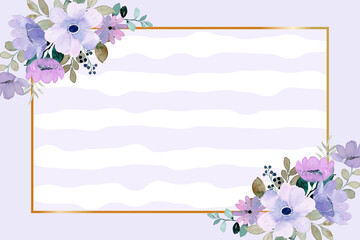 Watercolor purple flower frame with stripes