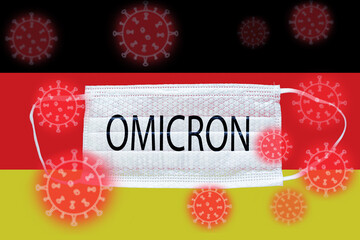 omicron in germany,variant of the coronavirus mutation of the new strain covid 19 on the german flag