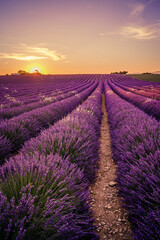 Fototapeta na wymiar lavender field of France at sunset