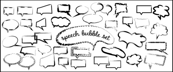 Speech bubble set. Collection of speech bubbles with different hatching styles and brush thicknesses.