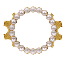 Golden frame with pearls for paintings, mirrors or photo isolated on white background. Design element with clipping path