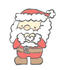 手でハートをつくるサンタのかわいいデフォルメイラスト