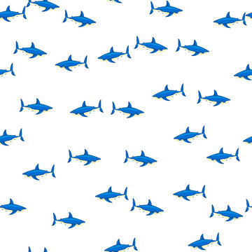 Seamless pattern shark on isolated white background. Texture of marine fish for any purpose.