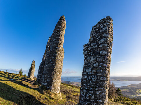 the view from the fyrish monument above Alness and the Cromarty Firth near Inverness showing oil rigs being constructed