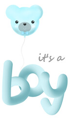Baby party blu balloon. Cute teddy bear character.