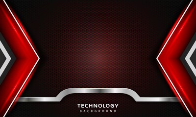 3D Overlap layers effect with red color light decoration. modern technology design template.
