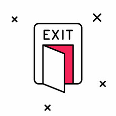 Filled outline Fire exit icon isolated on white background. Fire emergency icon. Vector