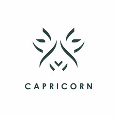 Illustration creative idea flat zodiac sign and mystic spirit magic icon with silhouette head face goat minimal line art style for capricon logo design premium vector