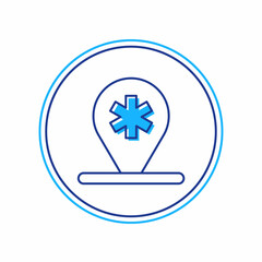 Obraz premium Filled outline Medical map pointer with cross hospital icon isolated on white background. Vector