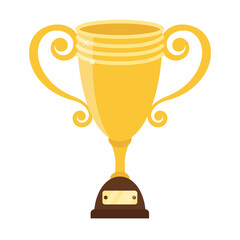 Gold Championship prize, Symbol of Victory.Gold Trophy Cup isolated on white .  First place prize victory. Concept of Winning of competition, Winner trophy award and success.
