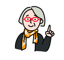 指差し　中高年　老人　60代　70代　女性　笑顔
イラスト