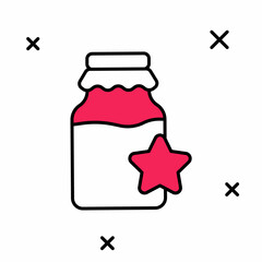 Filled outline Jar of honey icon isolated on white background. Food bank. Sweet natural food symbol. Vector