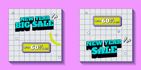 Set of banner template. Social media promotion template. New year sale 80s retro post template. memphis social media design. banner template design with space for photo