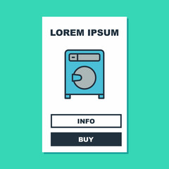 Filled outline Washer icon isolated on turquoise background. Washing machine icon. Clothes washer - laundry machine. Home appliance symbol. Vector