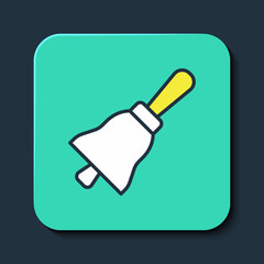 Filled outline Ringing bell icon isolated on blue background. Alarm symbol, service bell, handbell sign, notification symbol. Turquoise square button. Vector