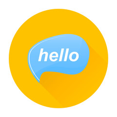 Pop-up window ms with the words HELLO, the pop-up window icon is blue on a yellow background. Vector, cartoon illustration. Vector.