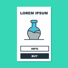 Filled outline Test tube and flask chemical laboratory test icon isolated on turquoise background. Laboratory glassware sign. Vector