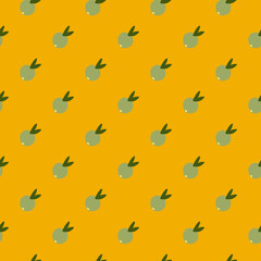 Geometric cute citrus fruit seamless pattern on yellow background.