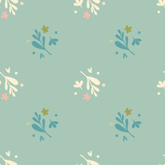 Small flowers and leaf seamless pattern. Floral endless ornament. Botanical backdrop.