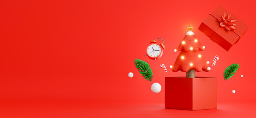 christmas tree emerging from a gift box for product display