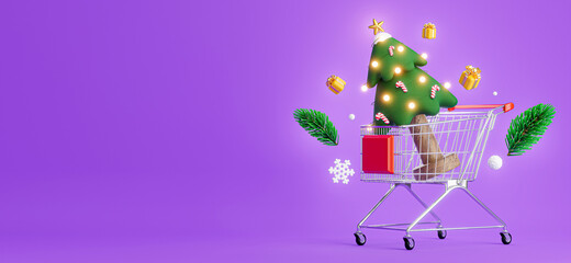 christmas tree on cart with christmas concept for product display