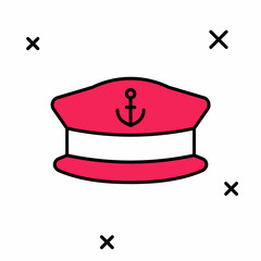 Filled outline Captain hat icon isolated on white background. Vector