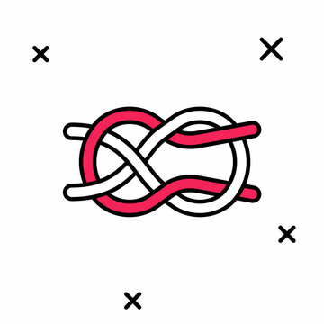Filled outline Nautical rope knots icon isolated on white background. Rope tied in a knot. Vector