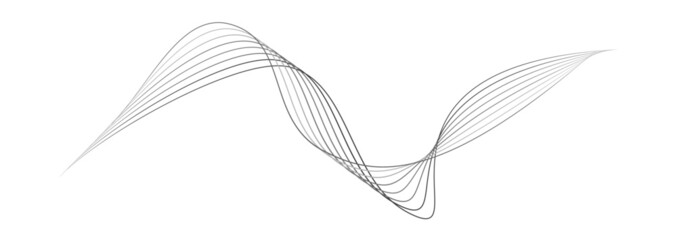Monochromatic waves as curved lines in greyscale colors on a white background. Abstract vector illustration. For luxurious stylized background or cover.